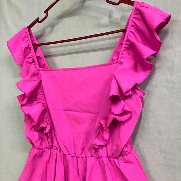 Mebius Girls 14Y Hot Pink Bow Back Square Neck Ruffle Sleeve Preppy A Line Dress - Picture 8 of 12